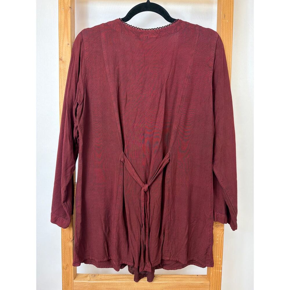 Holy Clothing Red Floral Embroidery Tie Front 3/4 Sleeve Top Size L - Picture 6 of 9